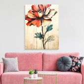 Blooming Beauty: Een rode en witte bloem Canvas Afdruk (Insitu (Woonkamer))