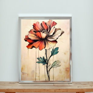 Blooming Beauty: Een rode en witte bloem Foto Afdruk
