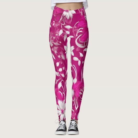 "Blooming Beauty: Fuchsia roze bloemige Leggings" Leggings (Voorkant)