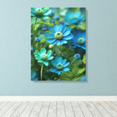 Blooming Blauw en Groen Veld Canvas Afdruk (Insitu (Houten vloer))