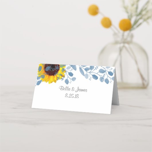 Blooming Blue Botanical Zonnebloem Plaats Kaarten Plaatskaartje (Achterkant)