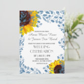 Blooming Blue Sunflower Floral Wedding Invitations Kaart (Staand voorkant)