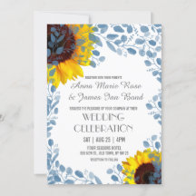 Blooming Blue Sunflower Floral Wedding Invitations
