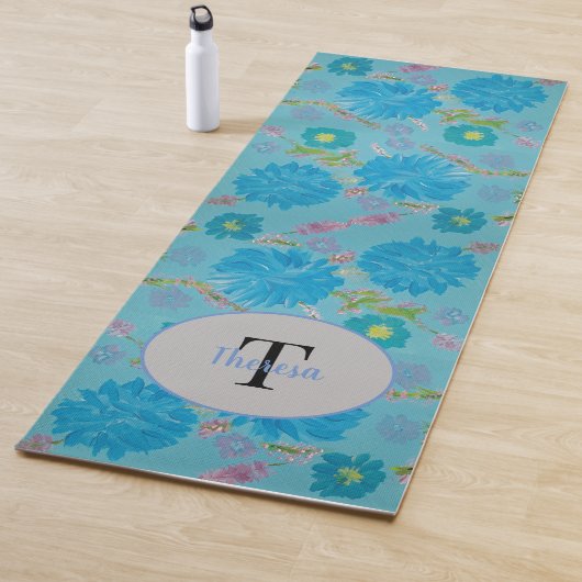 Blooming Bluebells Floral Monogram Yoga Mat (In situ)