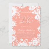 Blooming Blush Coral Floral Wedding Invitations Kaart (Voorkant)
