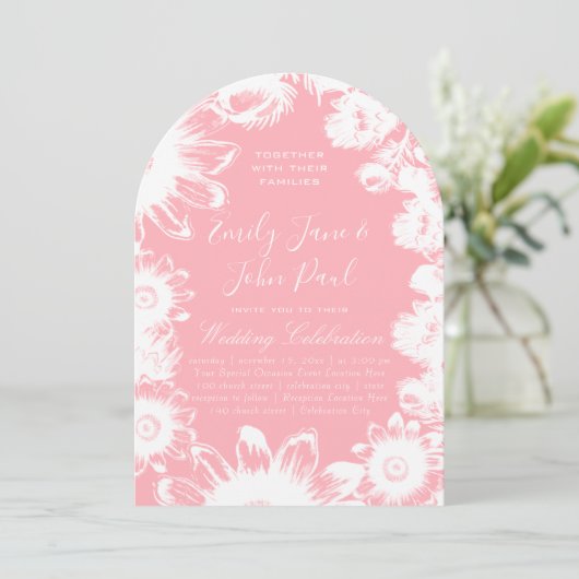 Blooming Blush Pink Floral Wedding Invitations Kaart (Staand voorkant)