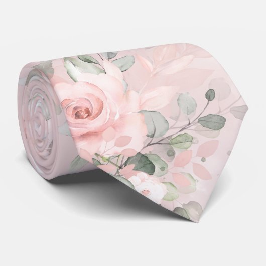 Blooming Blush Pink Secret Garden Floral Wedding Stropdas (Opgerold)