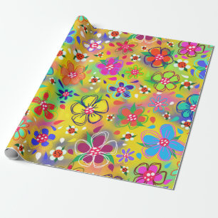 Blooming Boho Flowers op Yellow Cute Cadeaupapier