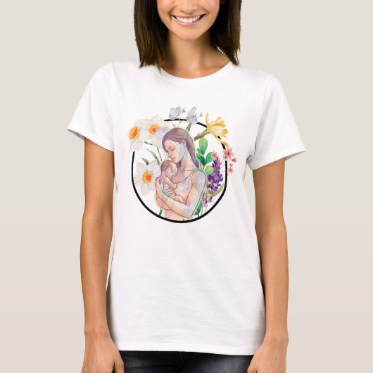 Blooming Bond: Moeder en Zoon Bloemen T-shirt (Voorkant)