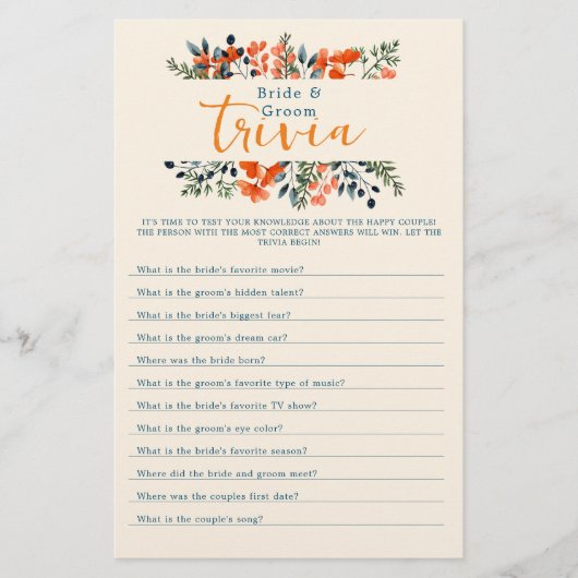Blooming Botanicals Bride & bruidegom Trivia Spel Flyer (Voorkant)