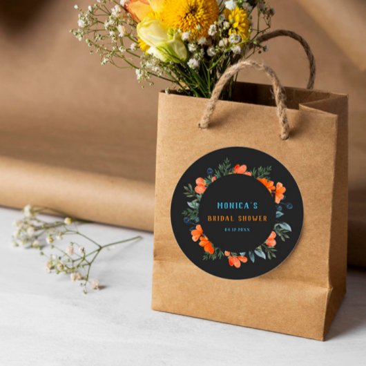 Blooming Botanicals Zwarte Bruiloftsshowers Ronde Sticker
