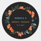 Blooming Botanicals Zwarte Bruiloftsshowers Ronde Sticker (Voorkant)