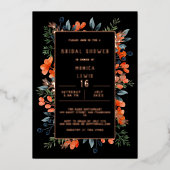 Blooming Botanisch Roos Goud & Zwart Vrijgezellenf Folie Uitnodiging (Voorkant)