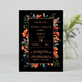 Blooming Botanisch Roos Goud & Zwart Vrijgezellenf Folie Uitnodiging (Staand Voorkant)