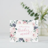 Blooming botanisch roze Wil je mijn bruidsmeisje z Kaart (Staand voorkant)