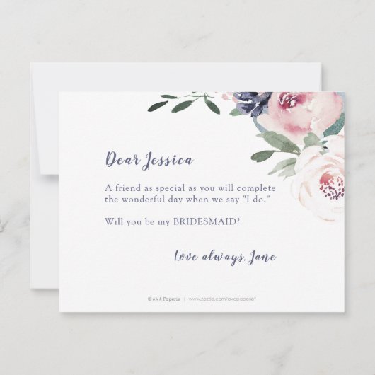 Blooming botanisch roze Wil je mijn bruidsmeisje z Kaart (Achterkant)