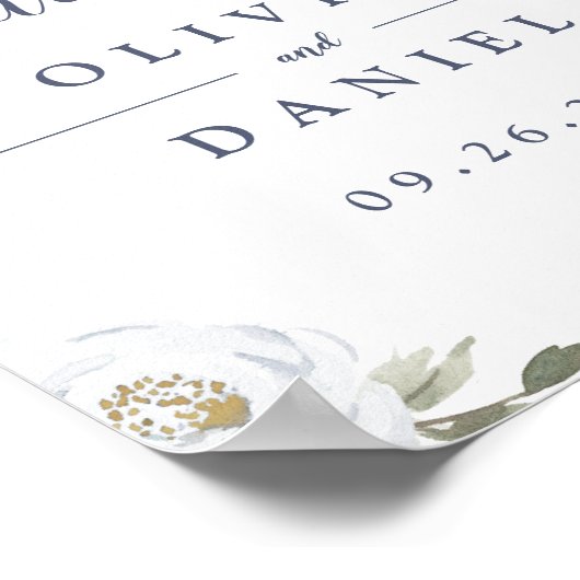 Blooming botanisch stoffig blauw bruiloft poster (Hoek)