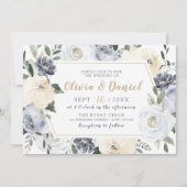 Blooming Botanische grijze waterverf florale bruil Kaart (Voorkant)