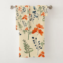 Blooming Botanische Oranje Floral Green Branch Bad Handdoek