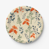 Blooming Botanische Oranje Floral Green Branch Papieren Bordje (Voorkant)