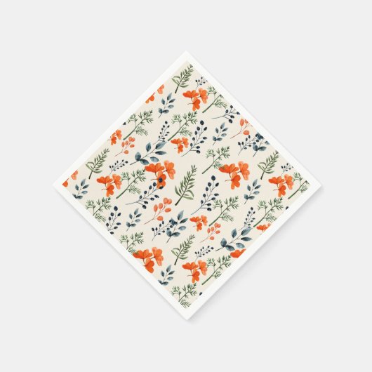 Blooming Botanische Oranje Floral Green Branch Servet (Hoek)