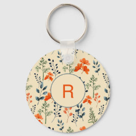 Blooming Botanische Oranje Floral Green Branch Sleutelhanger