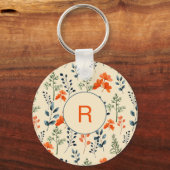 Blooming Botanische Oranje Floral Green Branch Sleutelhanger (Achterkant)