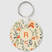 Blooming Botanische Oranje Floral Green Branch Sleutelhanger (Achterkant)