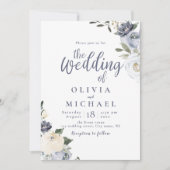 Blooming botanische stoffige blauwe bruiloft kaart (Voorkant)