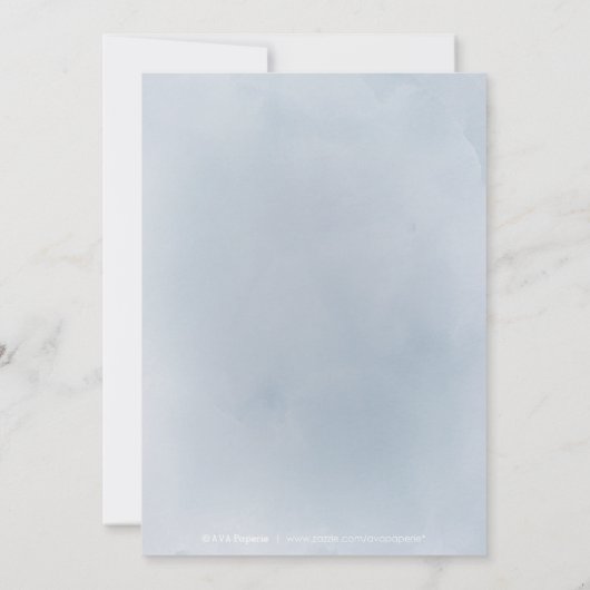 Blooming botanische stoffige blauwe bruiloft kaart (Achterkant)