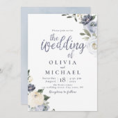 Blooming botanische stoffige blauwe bruiloft kaart (Voorkant / Achterkant)