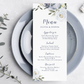 Blooming botanische stoffige blauwe bruiloft menu