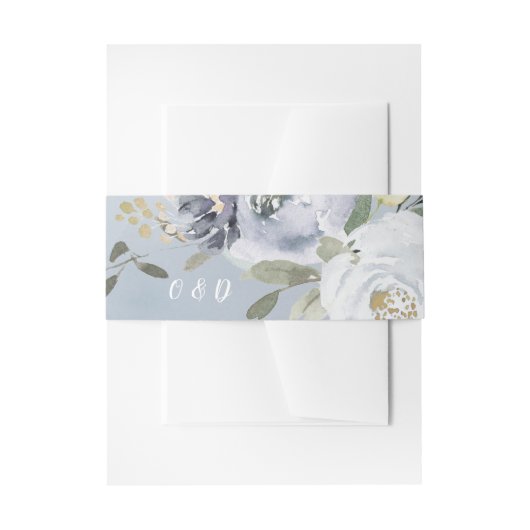 Blooming botanische stoffige blauwe bruiloft uitnodigingen wikkel (Voorkant Voorbeeld)