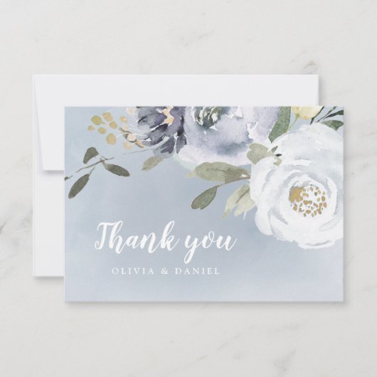 Blooming botanische stoffige blauwe waterverf flor bedankkaart (Voorkant)