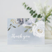 Blooming botanische stoffige blauwe waterverf flor bedankkaart (Staand voorkant)