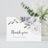 Blooming botanische stoffige blauwe waterverf flor bedankkaart (Staand voorkant)