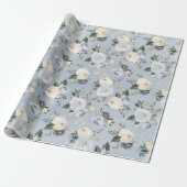 Blooming botanische stoffige blauwe waterverf flor cadeaupapier (Uitgerold)