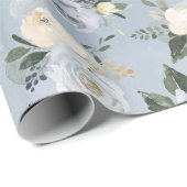 Blooming botanische stoffige blauwe waterverf flor cadeaupapier (Rol Hoek)