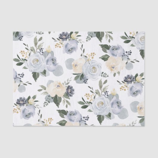 Blooming botanische stoffige blauwe waterverf flor tissuepapier (Voorkant)