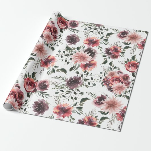  Blooming Bourgondische bloemen Verpakkingspapier Cadeaupapier (Uitgerold)