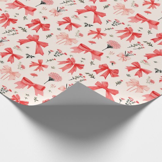 Blooming Bows - Bloemen en lint patroon Cadeaupapier (Hoek)