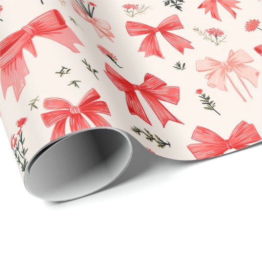 Blooming Bows - Bloemen en lint patroon Cadeaupapier (Rol Hoek)
