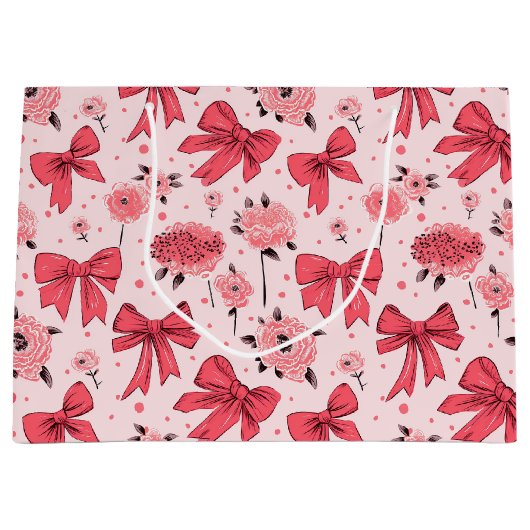 Blooming Bows - Bloemen en lint patroon Groot Cadeauzakje (Voorkant)