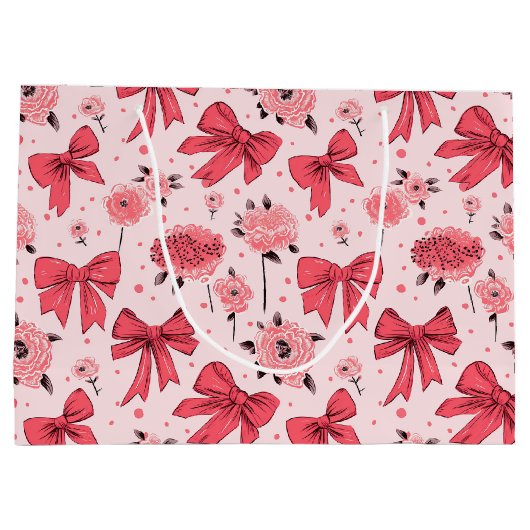 Blooming Bows - Bloemen en lint patroon Groot Cadeauzakje (Achterkant)