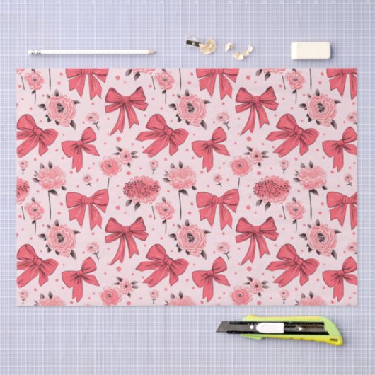 Blooming Bows - Bloemen en lint patroon Tissuepapier (Craft)