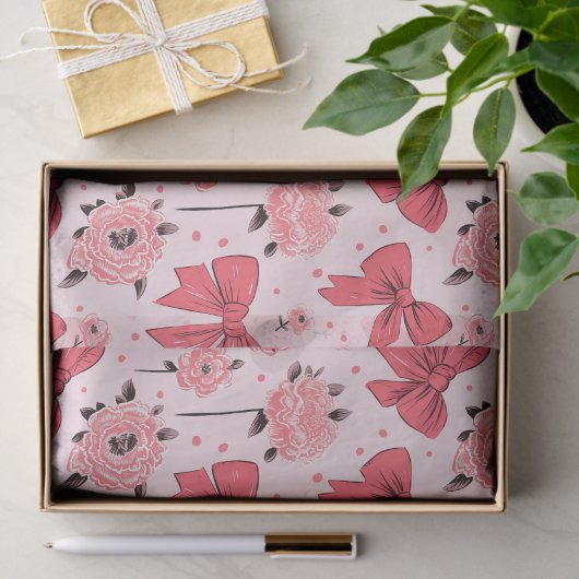 Blooming Bows - Bloemen en lint patroon Tissuepapier (Geschenk)