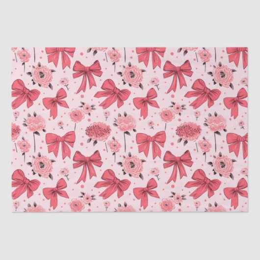 Blooming Bows - Bloemen en lint patroon Tissuepapier (Voorkant)