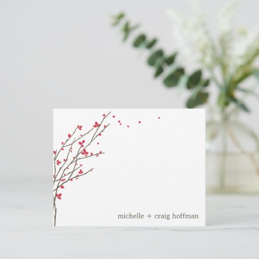 Blooming Branches platte dank - Cerise Bedankkaart (Staand voorkant)