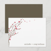 Blooming Branches platte dank - Cerise Bedankkaart (Voorkant / Achterkant)