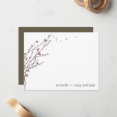 Blooming Branches platte dank u kaart - plum Notitiekaartje (Voorkant / Achterkant in situ)